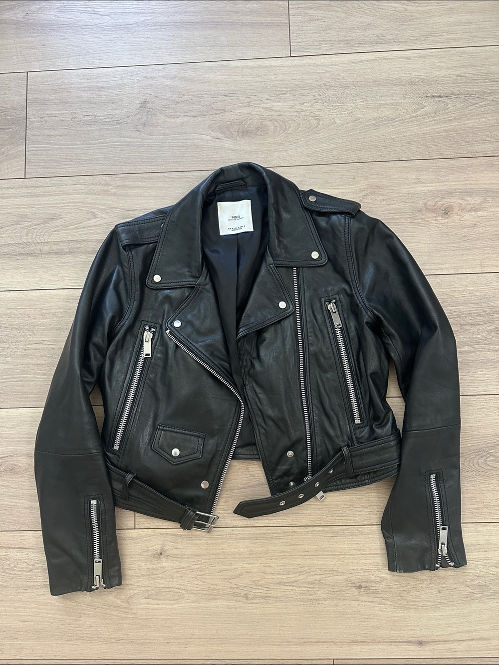 Mango Black Leather Moto Jacket